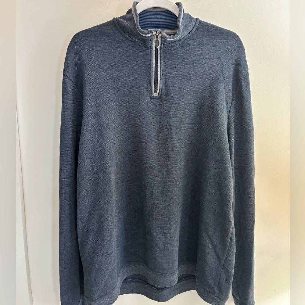 Perry Ellis Blue Quarter Zip Pullover Sweater Men’s Size L Casual Cotton Blend